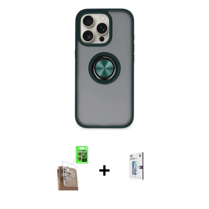MARSİLYAN™- iPhone 16 Pro Kılıf Yörünge Çizgi - Siyah Bilvis 0.18mm Plus Cam Ekran Koruyucu + Raze Metal Kamera Lens - CLTM