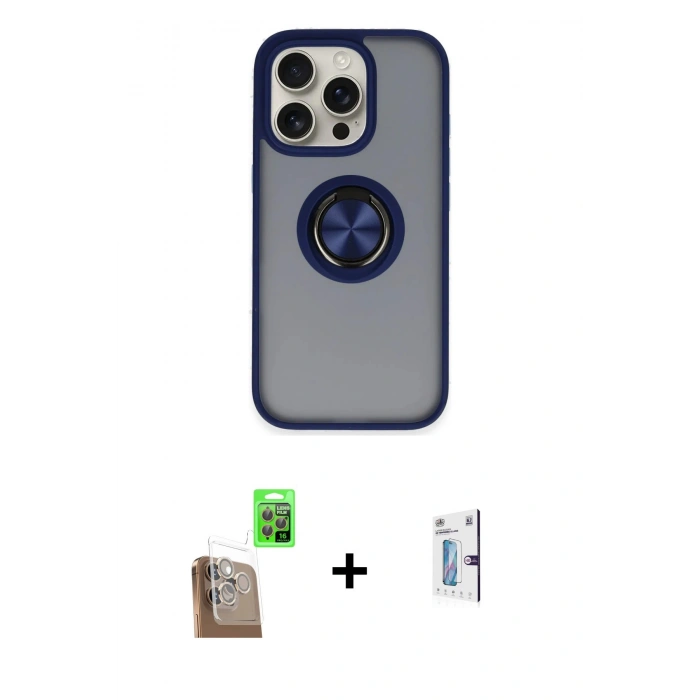 MARSİLYAN™- iPhone 16 Pro Kılıf Yörünge Çizgi - Siyah Bilvis 0.18mm Plus Cam Ekran Koruyucu + Raze Metal Kamera Lens - CLTM