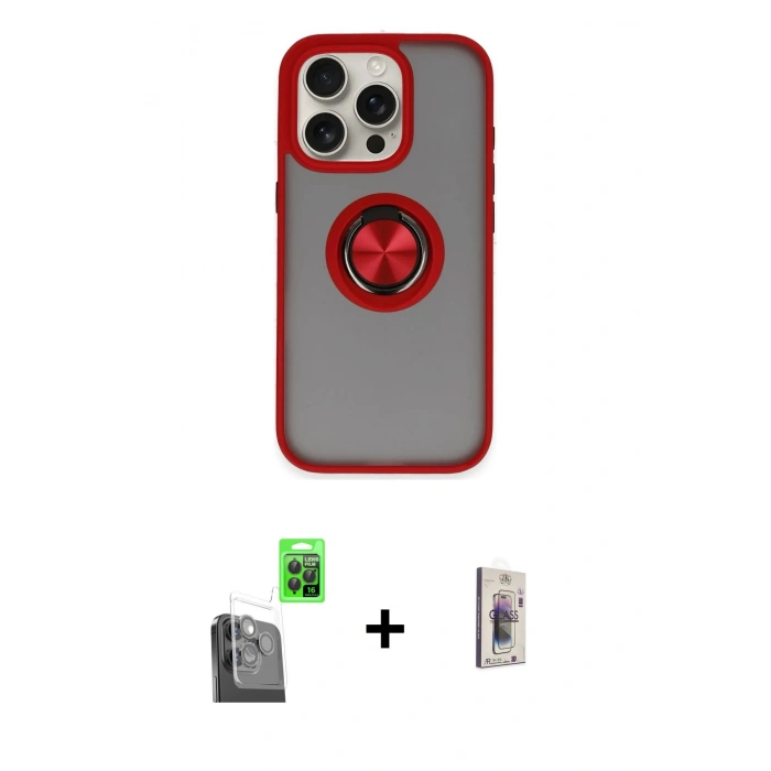 MARSİLYAN™- iPhone 16 Pro Kılıf Yörünge Çizgi - Siyah Bilvis 3D Cam Ekran Koruyucu + Raze Metal Kamera Lens - SH