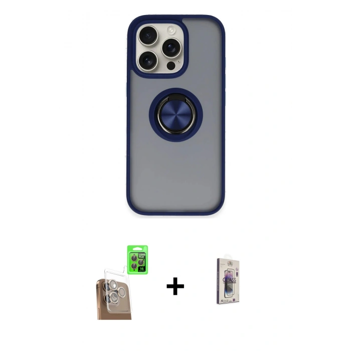MARSİLYAN™- iPhone 16 Pro Kılıf Yörünge Çizgi - Siyah Bilvis 3D Cam Ekran Koruyucu + Raze Metal Kamera Lens - CLTM