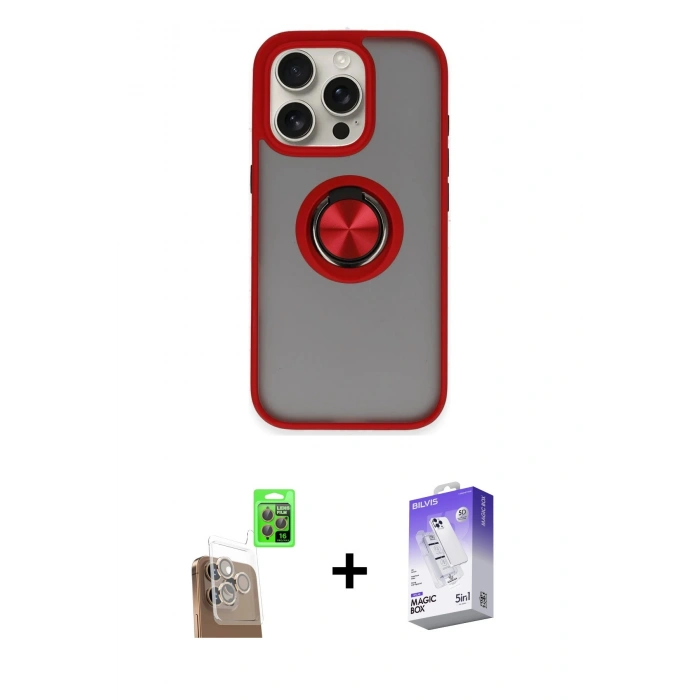 MARSİLYAN™- iPhone 16 Pro Kılıf Yörünge Çizgi - Siyah Bilvis 5in1 3D Magic Cam Ekran Koruyucu + Raze Metal Kamera Lens - CLTM