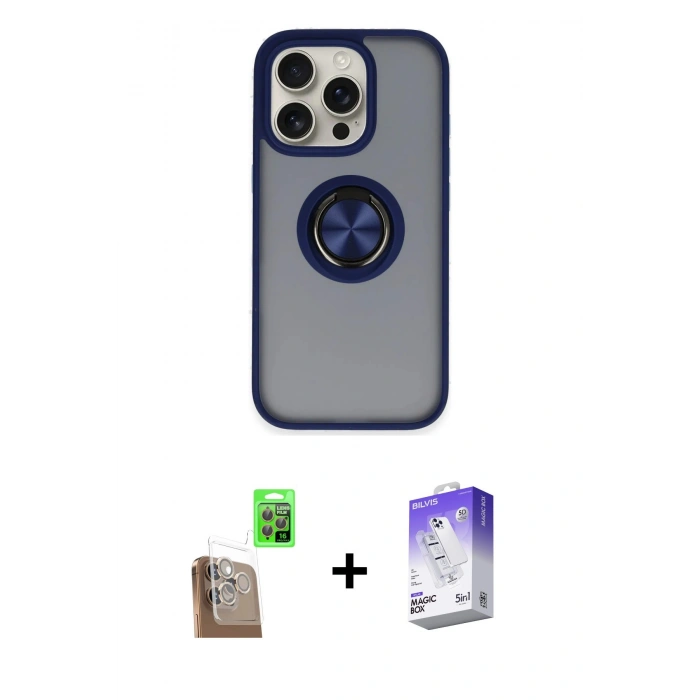 MARSİLYAN™- iPhone 16 Pro Kılıf Yörünge Çizgi - Siyah Bilvis 5in1 3D Magic Cam Ekran Koruyucu + Raze Metal Kamera Lens - CLTM