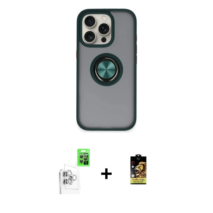 MARSİLYAN™- iPhone 16 Pro Kılıf Yörünge Çizgi - Siyah Buffer Cam Ekran Koruyucu + Raze Metal Kamera Lens - BZ