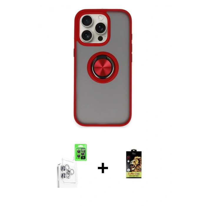 MARSİLYAN™- iPhone 16 Pro Kılıf Yörünge Çizgi - Siyah Buffer Cam Ekran Koruyucu + Raze Metal Kamera Lens - BZ