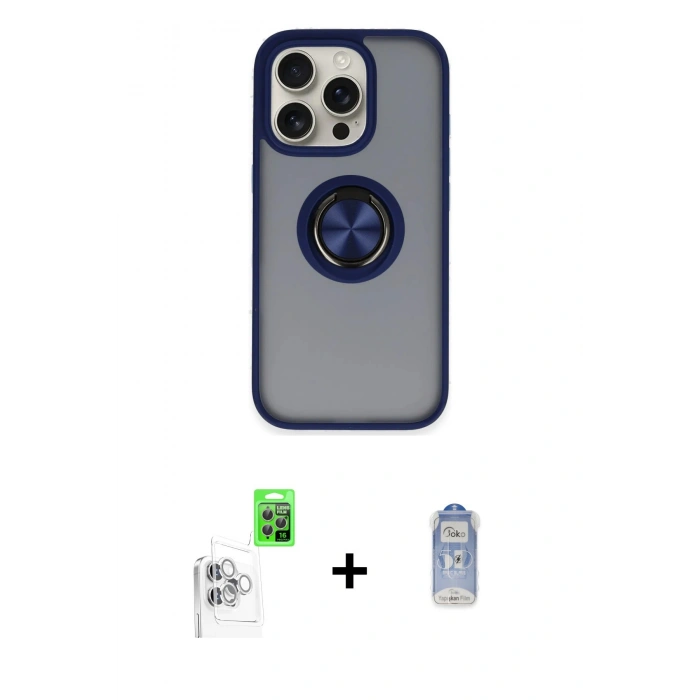 MARSİLYAN™- iPhone 16 Pro Kılıf Yörünge Çizgi - Siyah Joko Magic 5D Cam + Raze Metal Kamera Lens - BZ