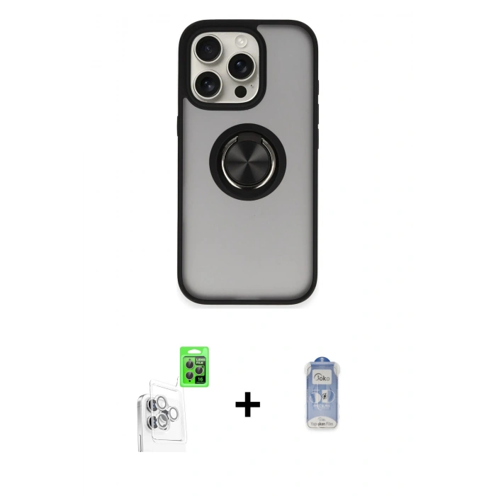 MARSİLYAN™- iPhone 16 Pro Kılıf Yörünge Çizgi - Siyah Joko Magic 5D Cam + Raze Metal Kamera Lens - BZ