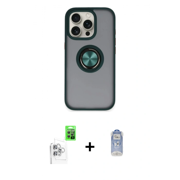 MARSİLYAN™- iPhone 16 Pro Kılıf Yörünge Çizgi - Siyah Joko Magic 5D Cam + Raze Metal Kamera Lens - BZ