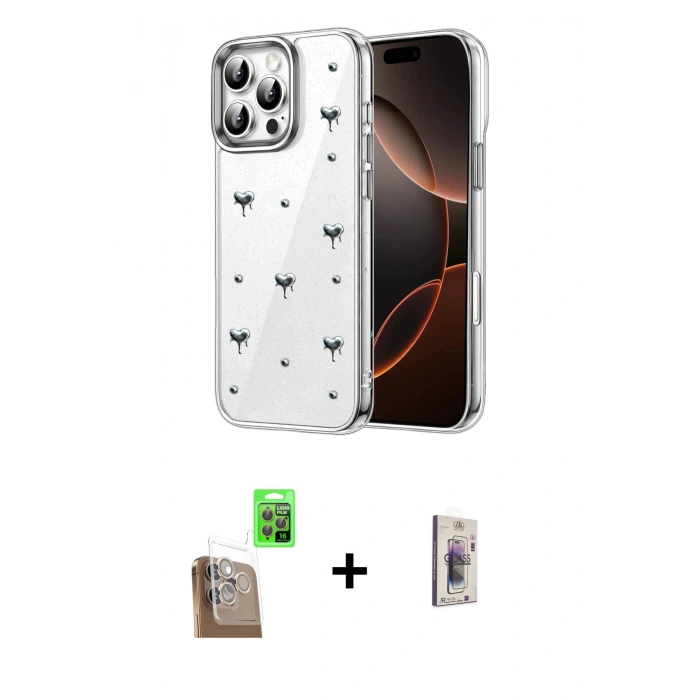MARSİLYAN™- iPhone 16 Pro Kılıf Yörünge Form - Siyah Bilvis 3D Cam Ekran Koruyucu + Raze Metal Kamera Lens - CLTM