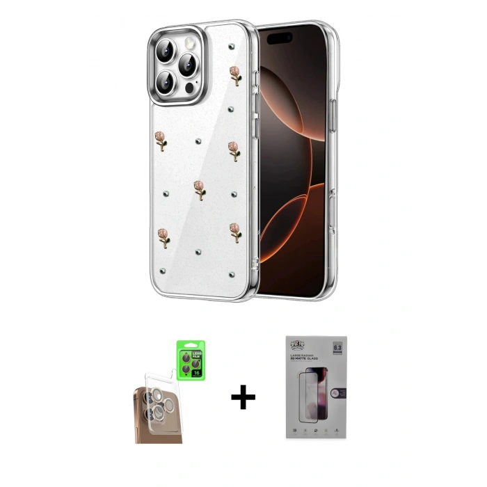 MARSİLYAN™- iPhone 16 Pro Kılıf Yörünge Form - Siyah Bilvis 3D Mat Cam Ekran Koruyucu + Raze Metal Kamera Lens - CLTM