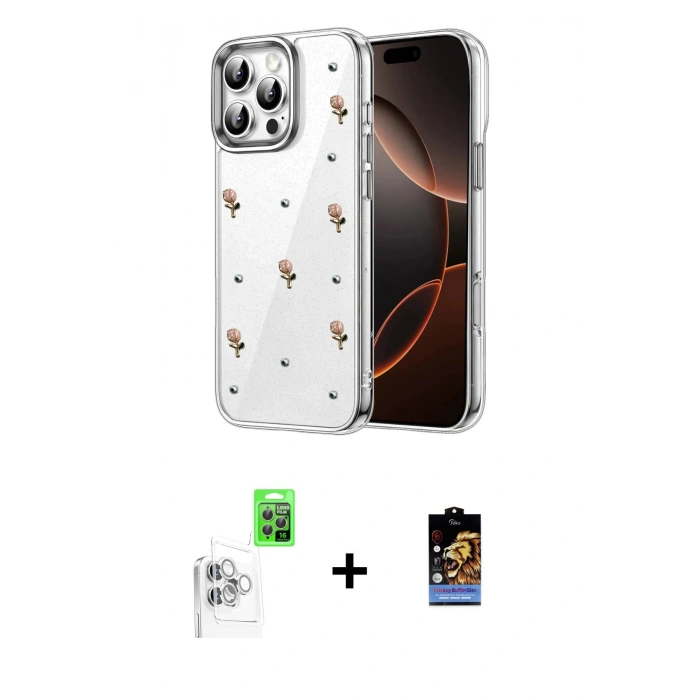 MARSİLYAN™- iPhone 16 Pro Kılıf Yörünge Form - Siyah Buffer Hayalet Cam Ekran Koruyucu + Raze Metal Kamera Lens - BZ