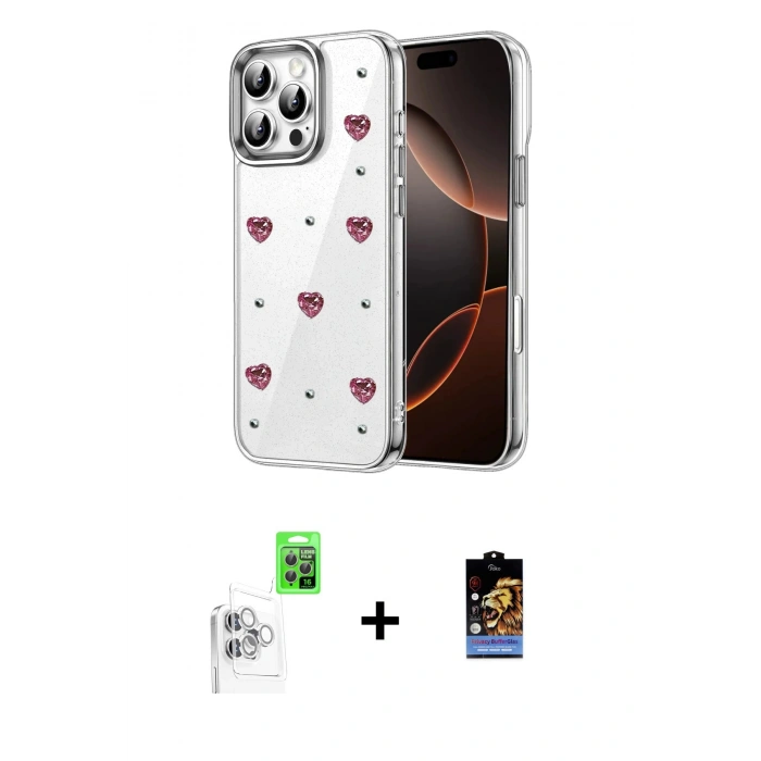 MARSİLYAN™- iPhone 16 Pro Kılıf Yörünge Form - Siyah Buffer Hayalet Cam Ekran Koruyucu + Raze Metal Kamera Lens - BZ