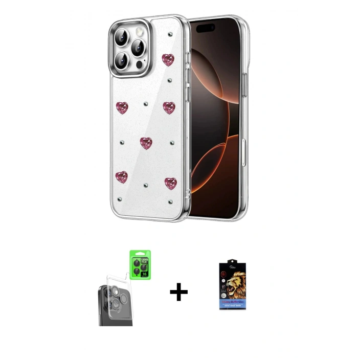 MARSİLYAN™- iPhone 16 Pro Kılıf Yörünge Form - Siyah Buffer Hayalet Cam Ekran Koruyucu + Raze Metal Kamera Lens - SH