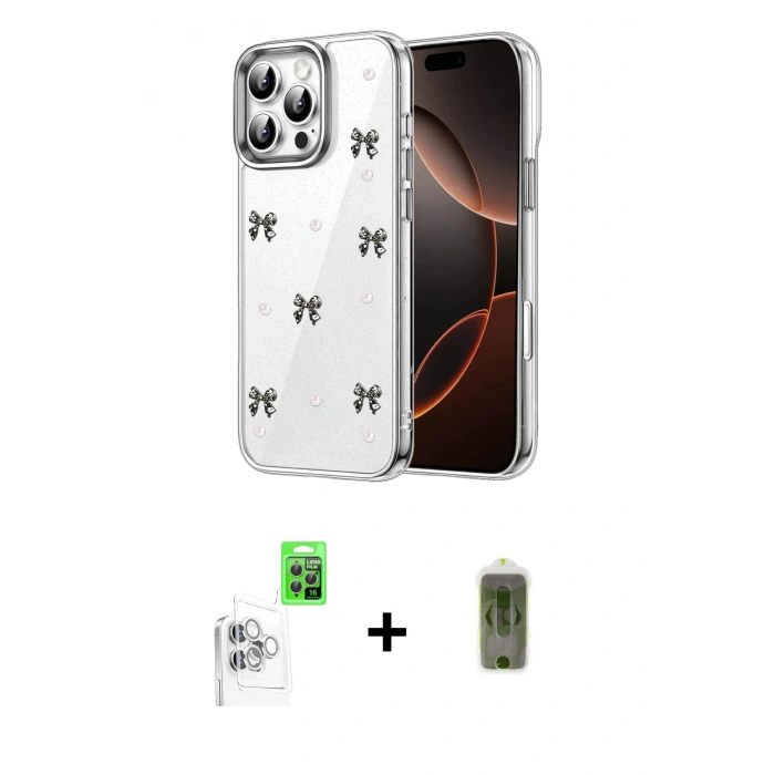 MARSİLYAN™- iPhone 16 Pro Kılıf Yörünge Form - Siyah Joko Magic 5D Hayalet Cam + Raze Metal Kamera Lens - BZ