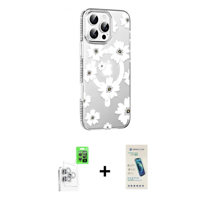 MARSİLYAN™- iPhone 16 Pro Kılıf Yörünge Işık Prime - Şeffaf Pasifik Cam Ekran Koruyucu + Raze Metal Kamera Lens - BZ