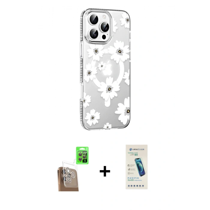 MARSİLYAN™- iPhone 16 Pro Kılıf Yörünge Işık Prime - Şeffaf Pasifik Cam Ekran Koruyucu + Raze Metal Kamera Lens - CLTM