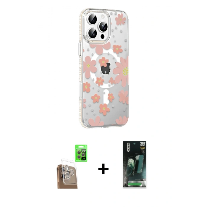 MARSİLYAN™- iPhone 16 Pro Kılıf Yörünge Işık Prime - Siyah 360 Mat Full Body Arka Koruyucu + Raze Metal Kamera Lens - CLTM