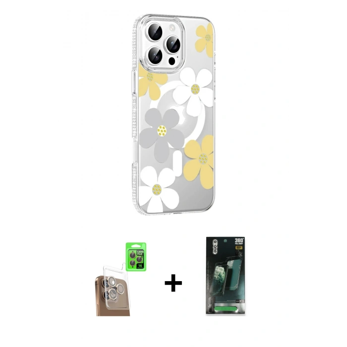 MARSİLYAN™- iPhone 16 Pro Kılıf Yörünge Işık Prime - Siyah 360 Mat Full Body Arka Koruyucu + Raze Metal Kamera Lens - CLTM