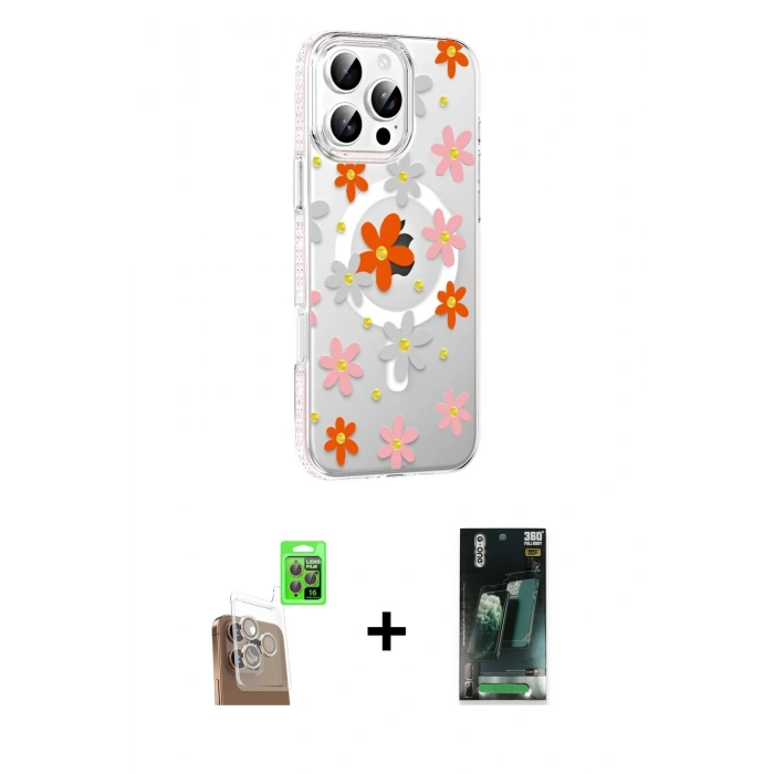 MARSİLYAN™- iPhone 16 Pro Kılıf Yörünge Işık Prime - Siyah 360 Mat Full Body Arka Koruyucu + Raze Metal Kamera Lens - CLTM