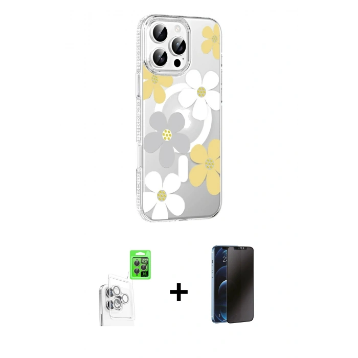 MARSİLYAN™- iPhone 16 Pro Kılıf Yörünge Işık Prime - Siyah 3D Antistatik Hayalet Cam Ekran Koruyucu + Raze Metal Kamera Lens - BZ