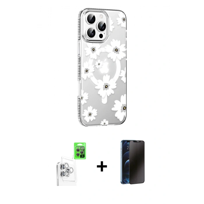MARSİLYAN™- iPhone 16 Pro Kılıf Yörünge Işık Prime - Siyah 3D Antistatik Hayalet Cam Ekran Koruyucu + Raze Metal Kamera Lens - BZ