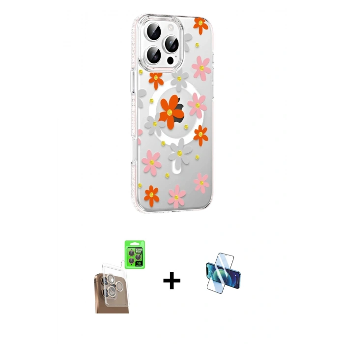 MARSİLYAN™- iPhone 16 Pro Kılıf Yörünge Işık Prime - Siyah 3D Antistatik Seramik Nano Ekran Koruyucu + Raze Metal Kamera Lens - CLTM