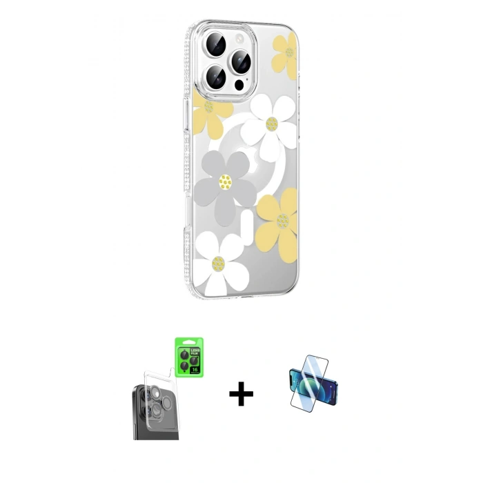 MARSİLYAN™- iPhone 16 Pro Kılıf Yörünge Işık Prime - Siyah 3D Antistatik Seramik Nano Ekran Koruyucu + Raze Metal Kamera Lens - SH