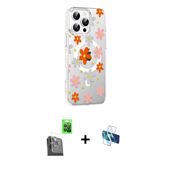 MARSİLYAN™- iPhone 16 Pro Kılıf Yörünge Işık Prime - Siyah 3D Antistatik Seramik Nano Ekran Koruyucu + Raze Metal Kamera Lens - SH