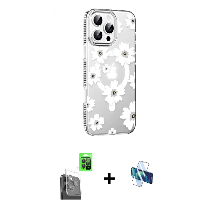 MARSİLYAN™- iPhone 16 Pro Kılıf Yörünge Işık Prime - Siyah 3D Antistatik Seramik Nano Ekran Koruyucu + Raze Metal Kamera Lens - SH