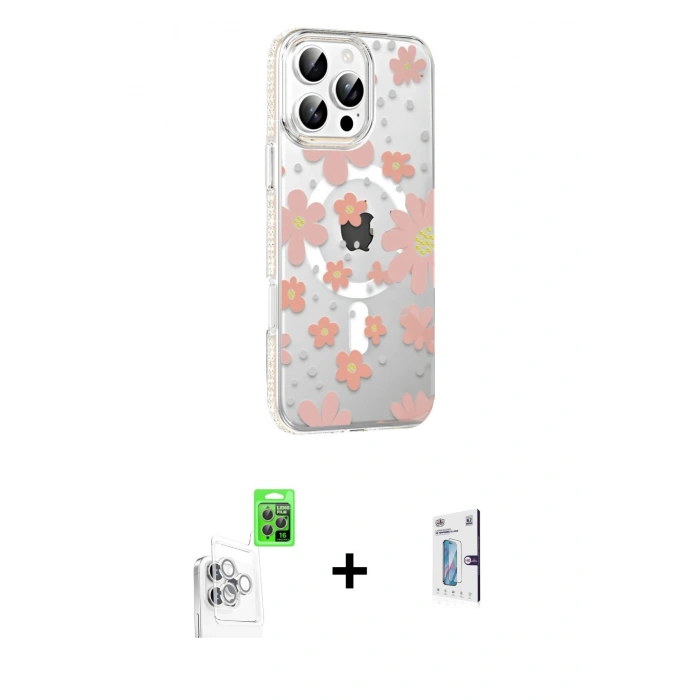 MARSİLYAN™- iPhone 16 Pro Kılıf Yörünge Işık Prime - Siyah Bilvis 0.18mm Plus Cam Ekran Koruyucu + Raze Metal Kamera Lens - BZ