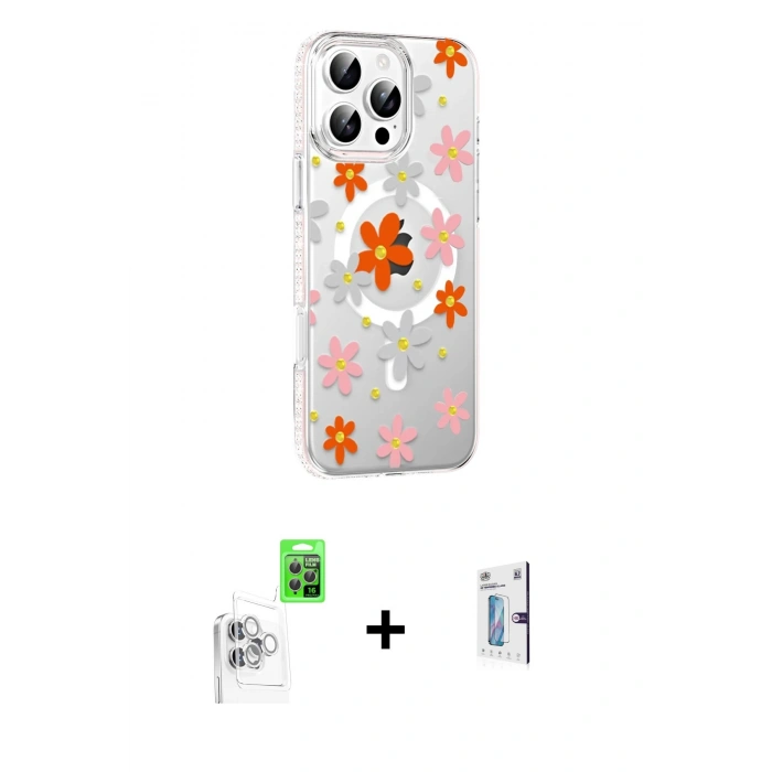 MARSİLYAN™- iPhone 16 Pro Kılıf Yörünge Işık Prime - Siyah Bilvis 0.18mm Plus Cam Ekran Koruyucu + Raze Metal Kamera Lens - BZ