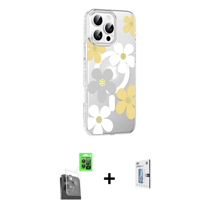 MARSİLYAN™- iPhone 16 Pro Kılıf Yörünge Işık Prime - Siyah Bilvis 0.18mm Plus Cam Ekran Koruyucu + Siyah Raze Metal Kamera Lens