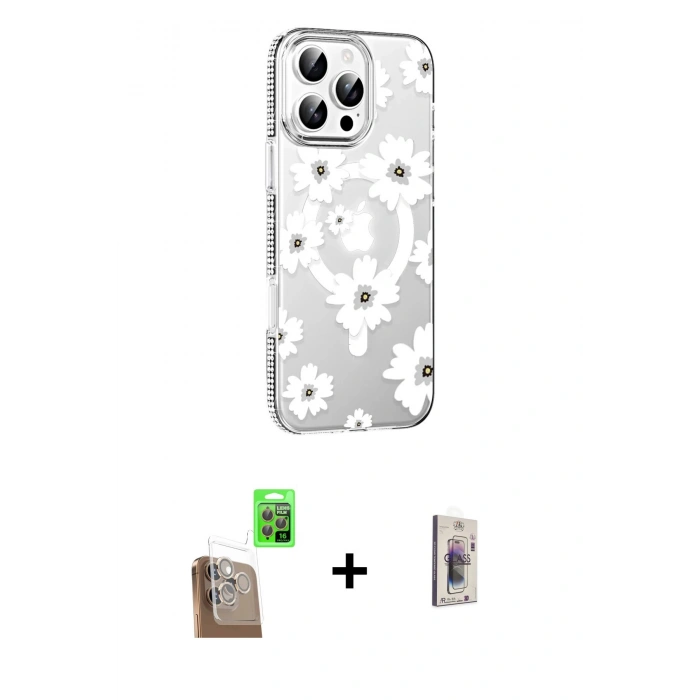 MARSİLYAN™- iPhone 16 Pro Kılıf Yörünge Işık Prime - Siyah Bilvis 3D Cam Ekran Koruyucu + Raze Metal Kamera Lens - CLTM