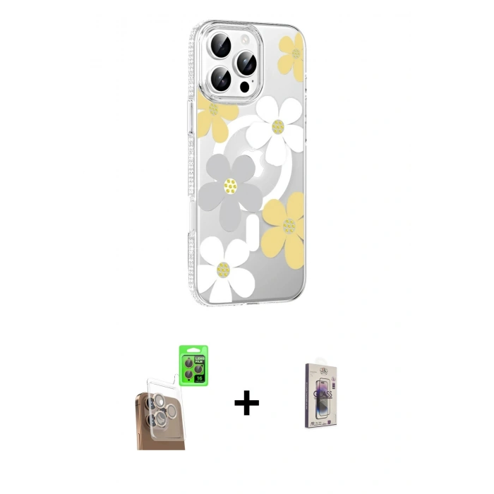 MARSİLYAN™- iPhone 16 Pro Kılıf Yörünge Işık Prime - Siyah Bilvis 3D Cam Ekran Koruyucu + Raze Metal Kamera Lens - CLTM