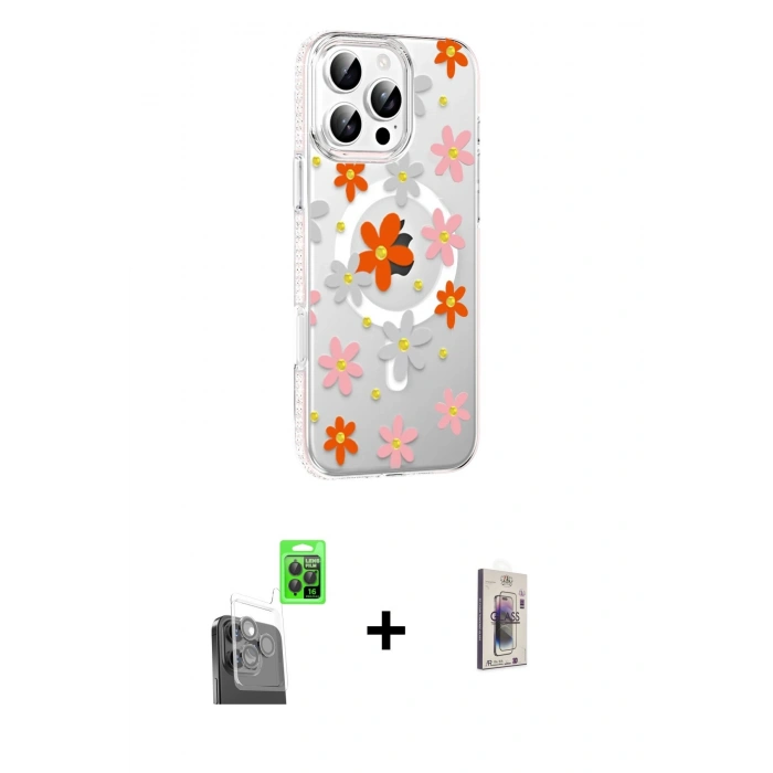 MARSİLYAN™- iPhone 16 Pro Kılıf Yörünge Işık Prime - Siyah Bilvis 3D Cam Ekran Koruyucu + Raze Metal Kamera Lens - SH