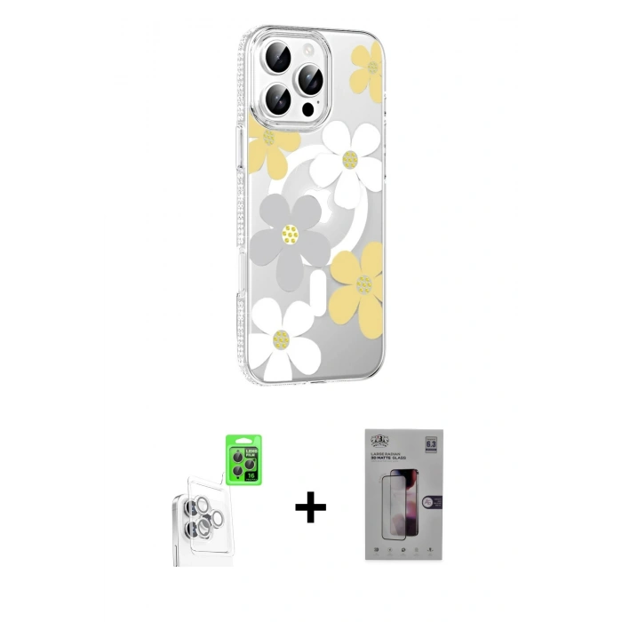 MARSİLYAN™- iPhone 16 Pro Kılıf Yörünge Işık Prime - Siyah Bilvis 3D Mat Cam Ekran Koruyucu + Raze Metal Kamera Lens - BZ