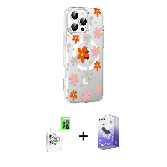 MARSİLYAN™- iPhone 16 Pro Kılıf Yörünge Işık Prime - Siyah Bilvis 5in1 5D Magic Hayalet Cam Ekran Koruyucu + Raze Metal Kamera Lens - BZ