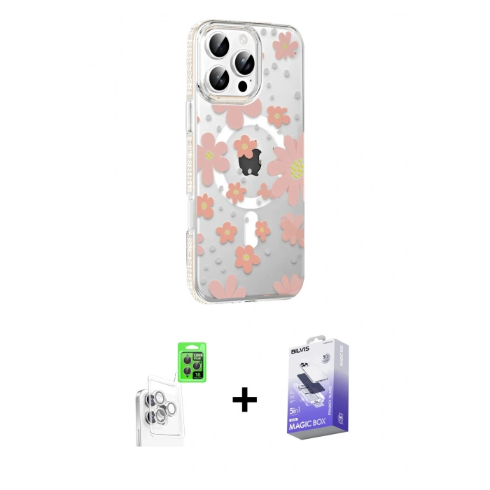 MARSİLYAN™- iPhone 16 Pro Kılıf Yörünge Işık Prime - Siyah Bilvis 5in1 5D Magic Hayalet Cam Ekran Koruyucu + Raze Metal Kamera Lens - BZ