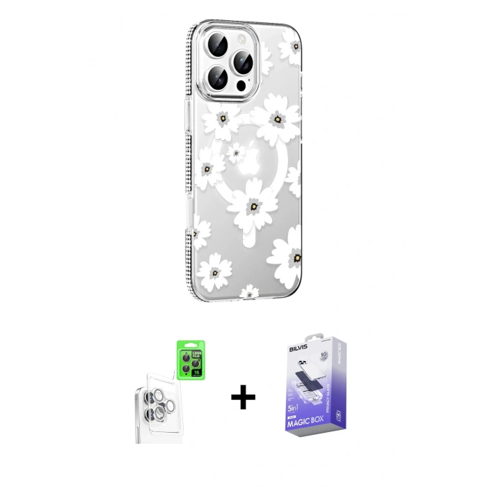 MARSİLYAN™- iPhone 16 Pro Kılıf Yörünge Işık Prime - Siyah Bilvis 5in1 5D Magic Hayalet Cam Ekran Koruyucu + Raze Metal Kamera Lens - BZ