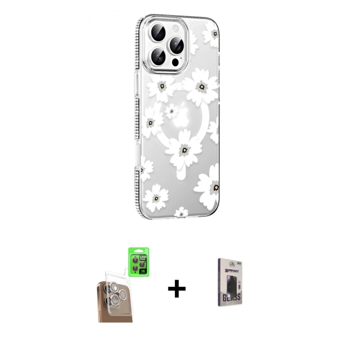 MARSİLYAN™- iPhone 16 Pro Kılıf Yörünge Işık Prime - Siyah Bilvis Hayalet Cam Ekran Koruyucu + Raze Metal Kamera Lens - CLTM