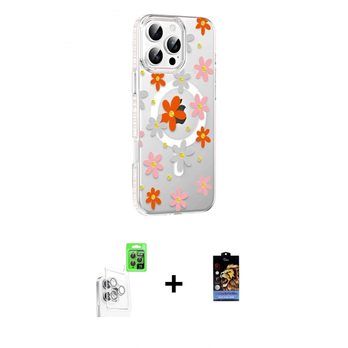 MARSİLYAN™- iPhone 16 Pro Kılıf Yörünge Işık Prime - Siyah Buffer Hayalet Cam Ekran Koruyucu + Raze Metal Kamera Lens - BZ