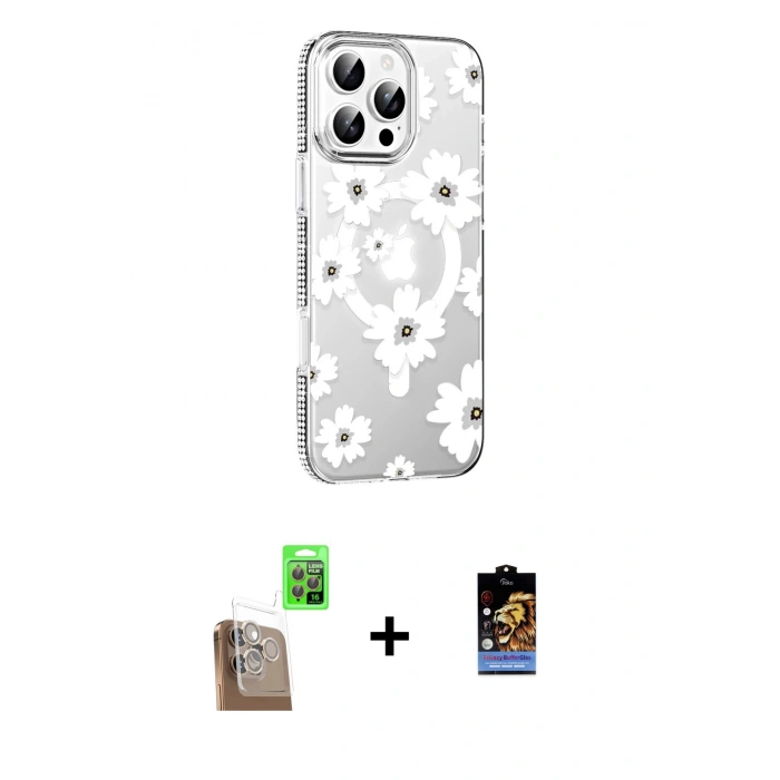 MARSİLYAN™- iPhone 16 Pro Kılıf Yörünge Işık Prime - Siyah Buffer Hayalet Cam Ekran Koruyucu + Raze Metal Kamera Lens - CLTM