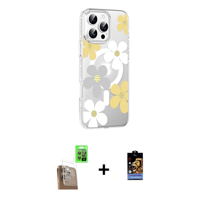 MARSİLYAN™- iPhone 16 Pro Kılıf Yörünge Işık Prime - Siyah Buffer Hayalet Cam Ekran Koruyucu + Raze Metal Kamera Lens - CLTM