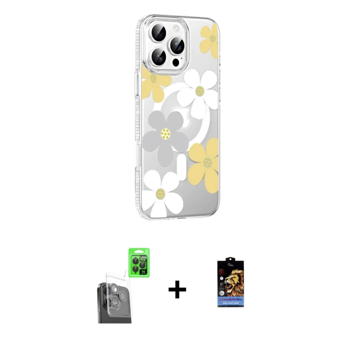 MARSİLYAN™- iPhone 16 Pro Kılıf Yörünge Işık Prime - Siyah Buffer Hayalet Cam Ekran Koruyucu + Raze Metal Kamera Lens - SH