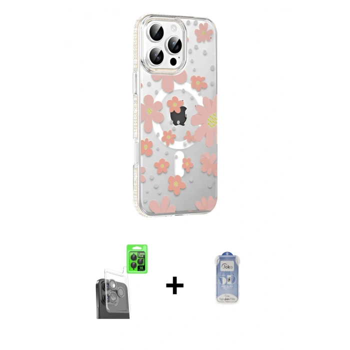 MARSİLYAN™- iPhone 16 Pro Kılıf Yörünge Işık Prime - Siyah Joko Magic 5D Cam + Siyah Raze Metal Kamera Lens