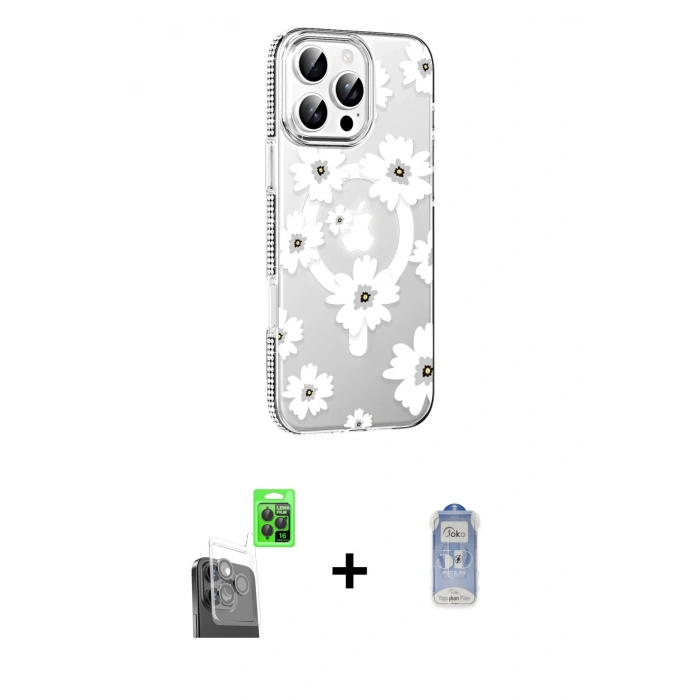 MARSİLYAN™- iPhone 16 Pro Kılıf Yörünge Işık Prime - Siyah Joko Magic 5D Cam + Siyah Raze Metal Kamera Lens