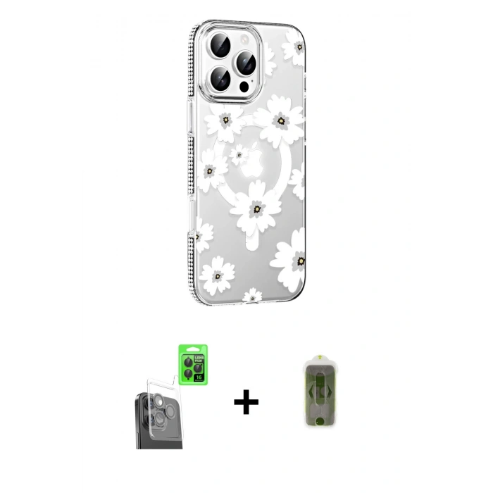 MARSİLYAN™- iPhone 16 Pro Kılıf Yörünge Işık Prime - Siyah Joko Magic 5D Hayalet Cam + Raze Metal Kamera Lens - SH