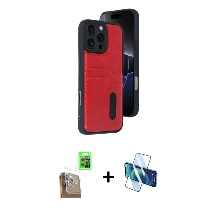 MARSİLYAN™- iPhone 16 Pro Kılıf Yörünge Işık Serisi - Siyah 3D Antistatik Cam Ekran Koruyucu + Raze Metal Kamera Lens - CLTM