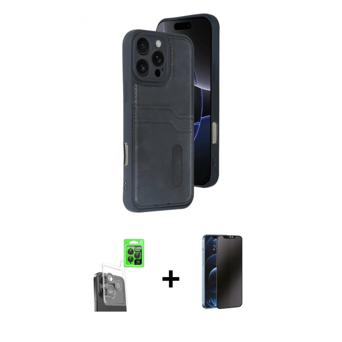 MARSİLYAN™- iPhone 16 Pro Kılıf Yörünge Işık Serisi - Siyah 3D Antistatik Hayalet Cam Ekran Koruyucu + Raze Metal Kamera Lens - SH
