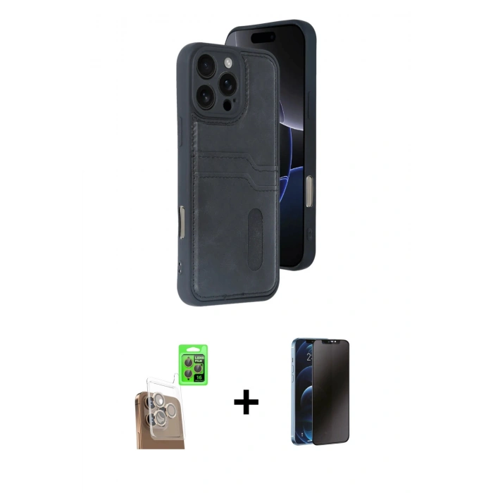 MARSİLYAN™- iPhone 16 Pro Kılıf Yörünge Işık Serisi - Siyah 3D Antistatik Hayalet Cam Ekran Koruyucu + Raze Metal Kamera Lens - CLTM