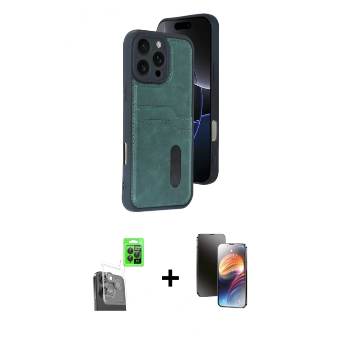 MARSİLYAN™- iPhone 16 Pro Kılıf Yörünge Işık Serisi - Siyah 3D Antistatik Mat Seramik Nano Ekran Koruyucu + Raze Metal Kamera Lens - SH